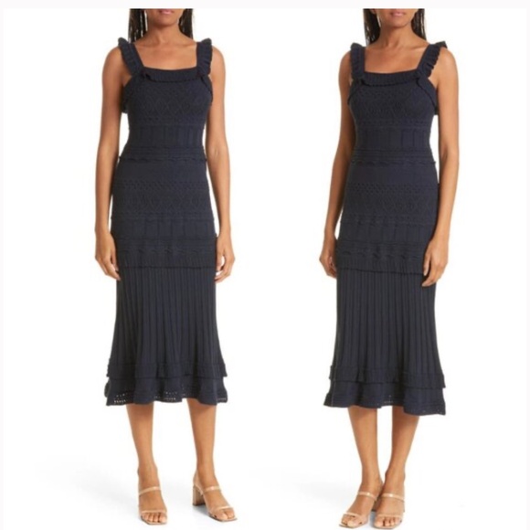 MILLY Pointelle Knit Midi Dress, Mint Condition (black, size P) - Picture 4 of 7